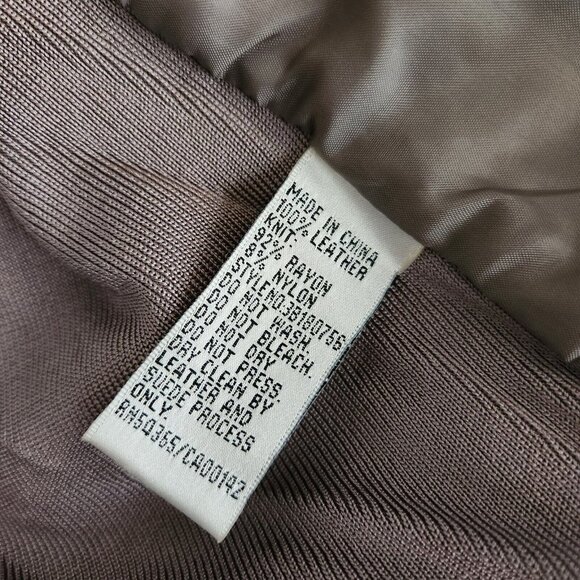 Nygard Jacket Pewter Leather Front Trim Collarless‎ Knit Back 3/4 Sleeves Size L - Picture 10 of 16